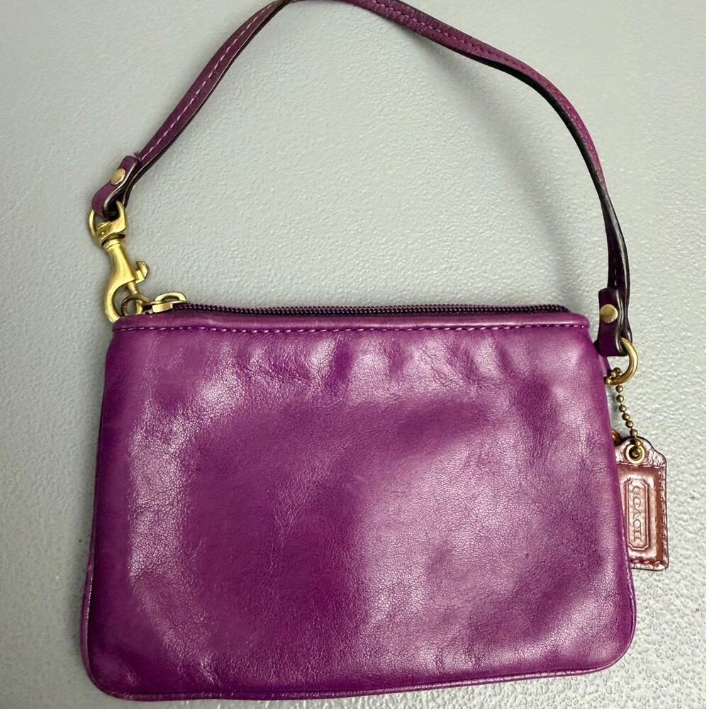 Coach Purple Leather Wristlet Bag with Gold-Tone Hardware - Picture 4 of 7